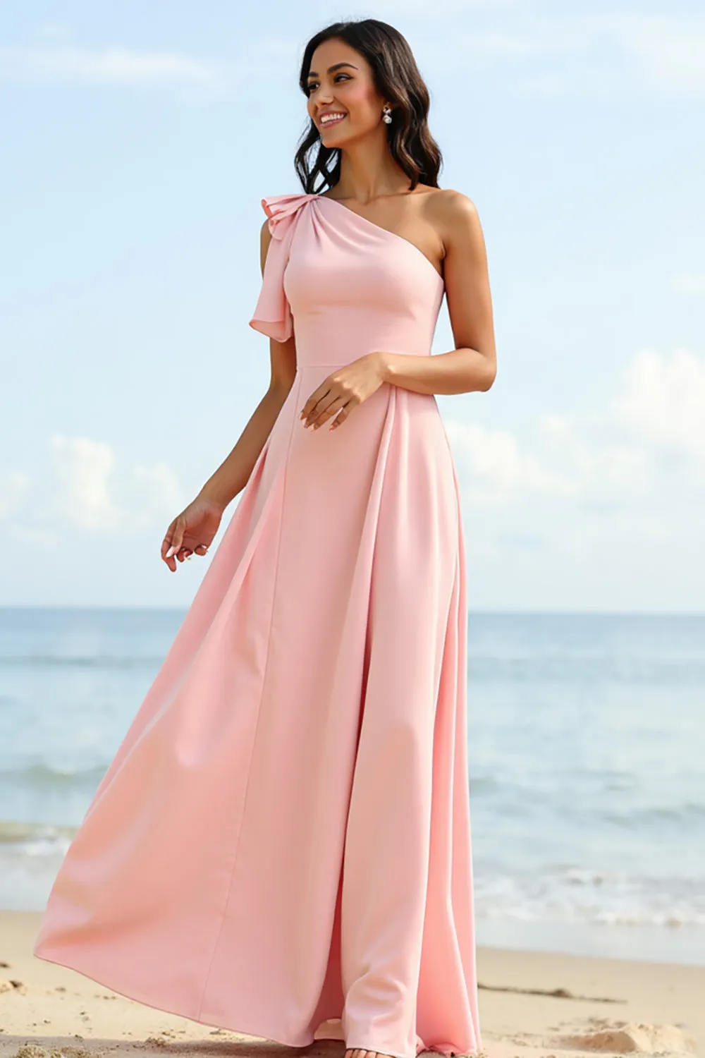 One Shoulder A Line Blush Chiffon Bridesmaid Dress sold by Zapaka