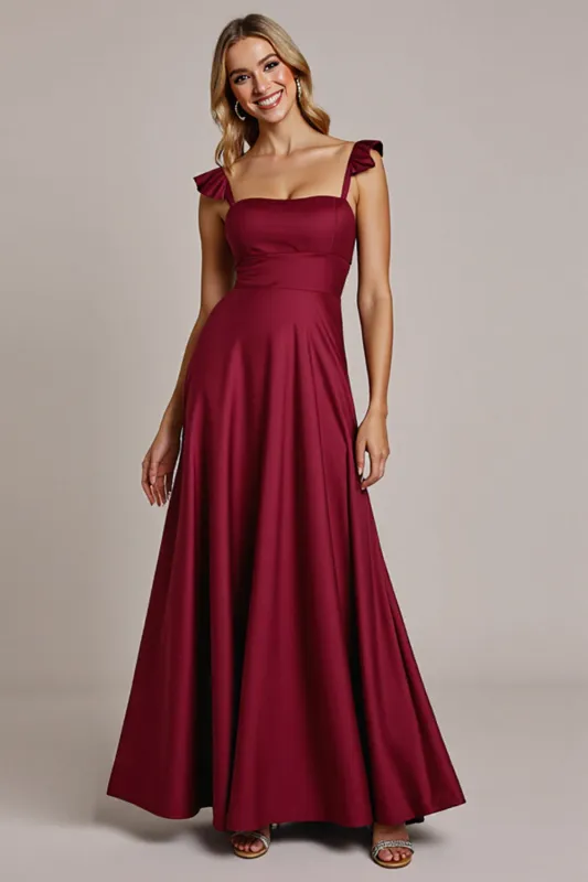 Burgundy Satin A Line Bridesmaid Dress sold by Zapaka