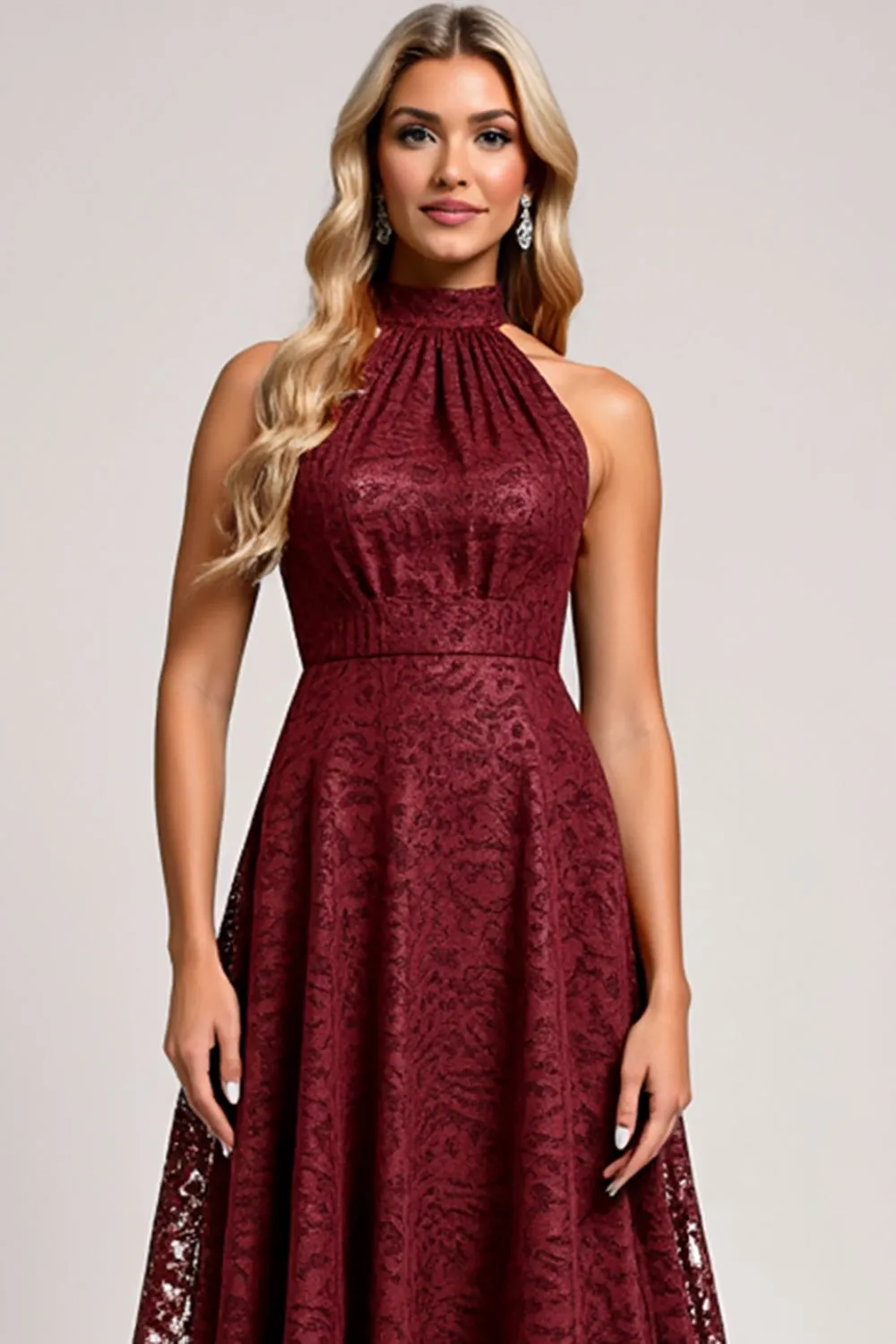 Halter Cabernet A Line Lace Bridesmaid Dress sold by Zapaka product image thumbnail 4