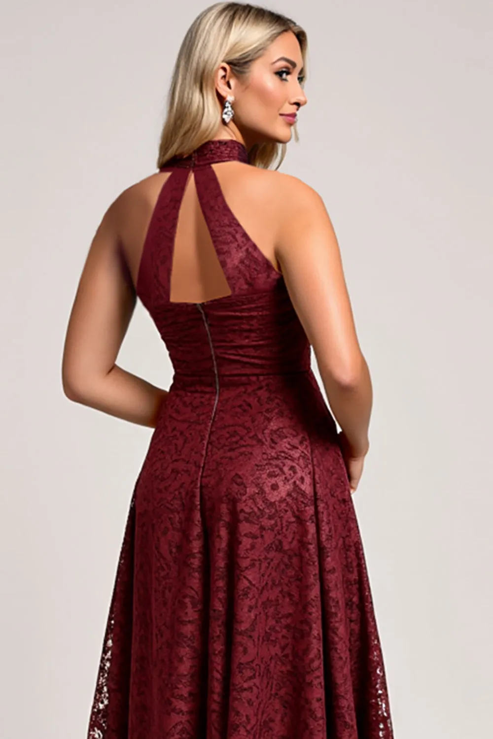 Halter Cabernet A Line Lace Bridesmaid Dress sold by Zapaka product image thumbnail 5