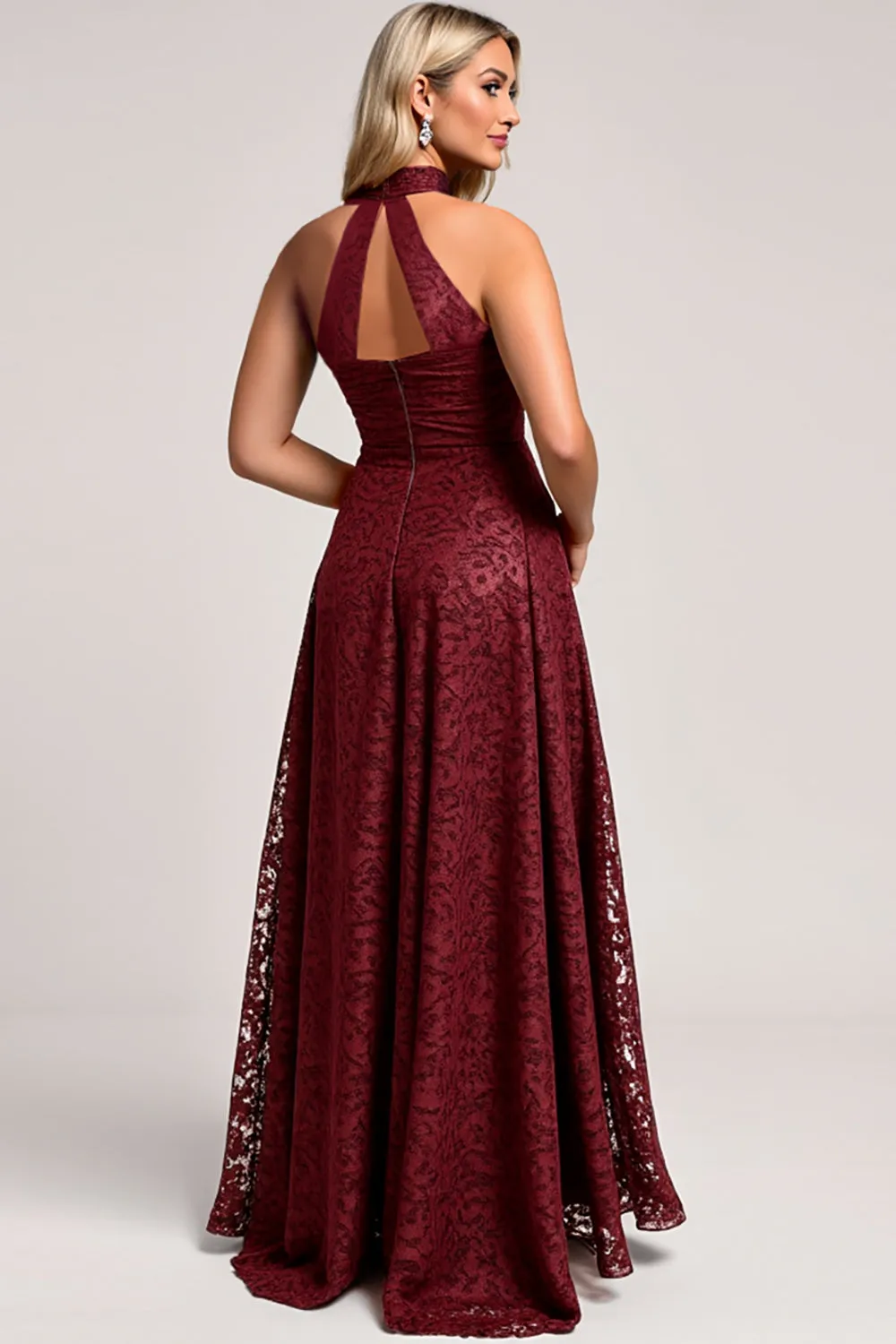 Halter Cabernet A Line Lace Bridesmaid Dress sold by Zapaka product image thumbnail 2