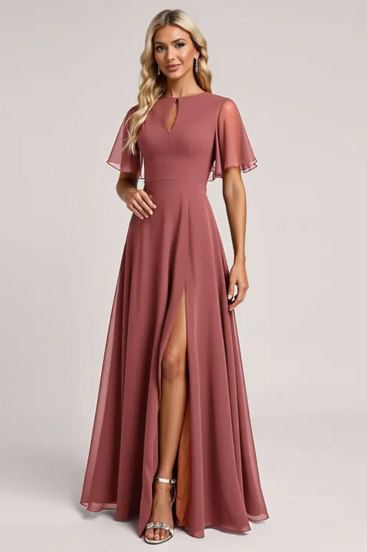Vintage Mauve A Line Chiffon Bridesmaid Dress sold by Zapaka