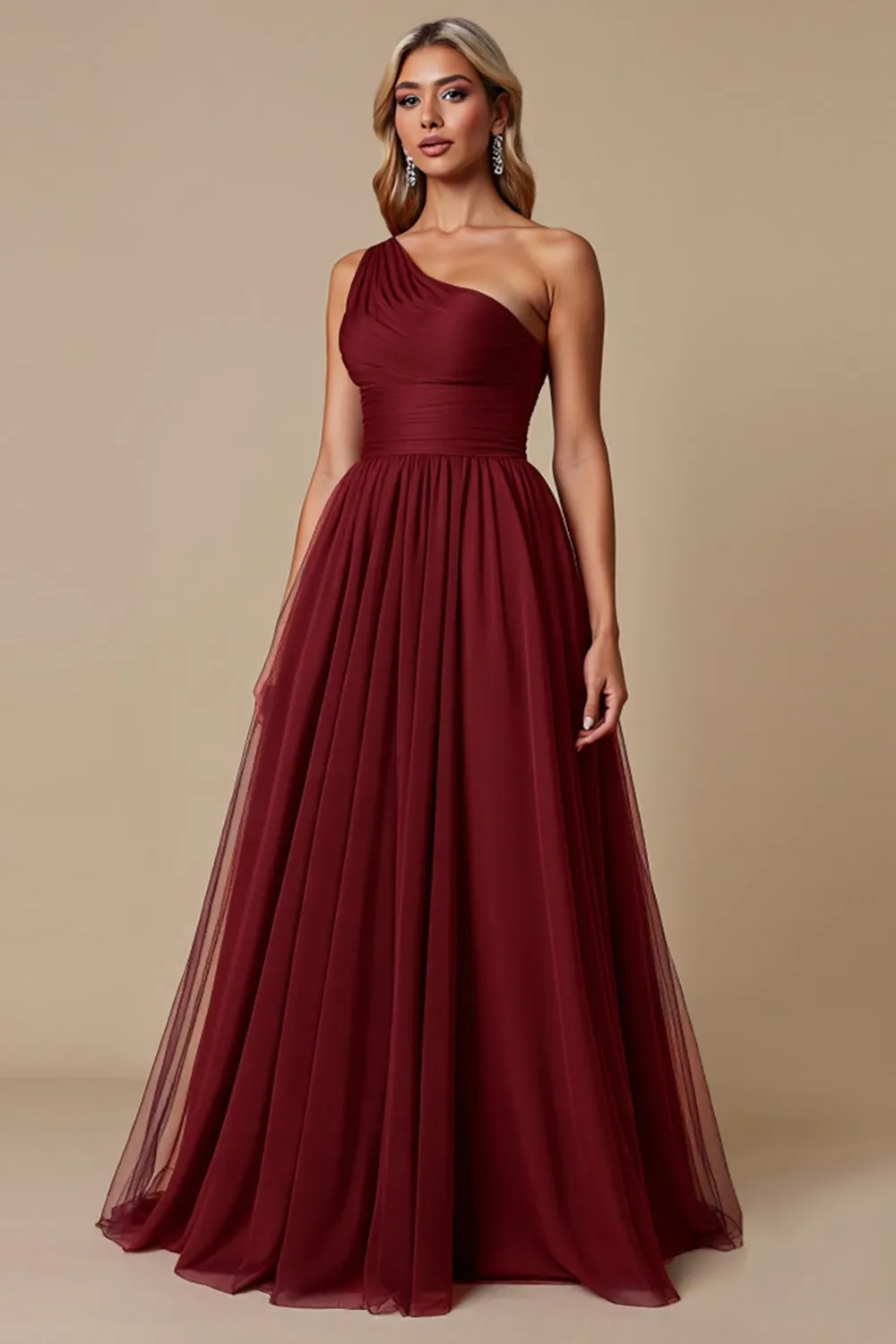One Shoulder Tulle Red A Line Bridesmaid Dress sold by Zapaka product image thumbnail 2
