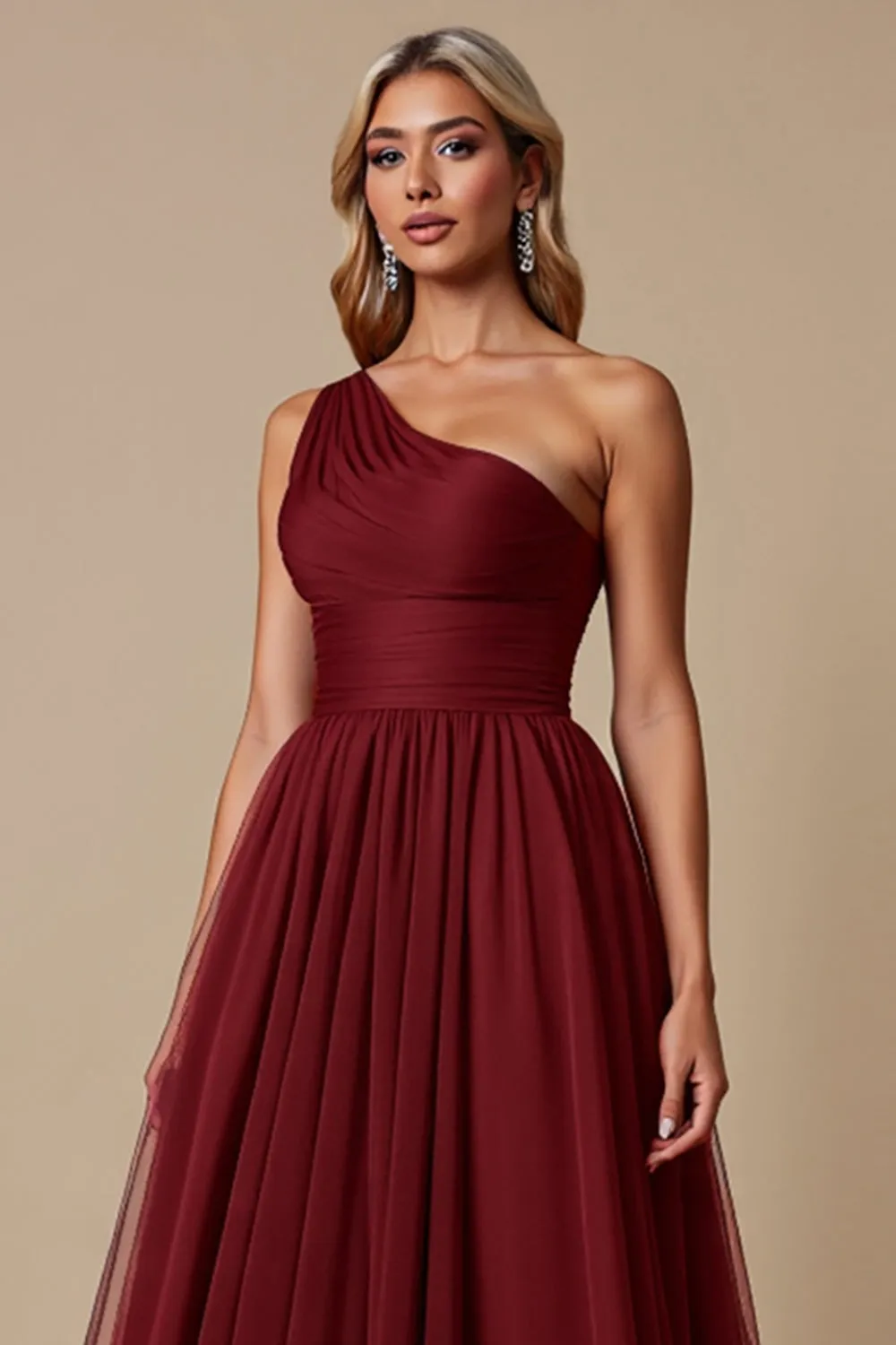 One Shoulder Tulle Red A Line Bridesmaid Dress sold by Zapaka product image thumbnail 5