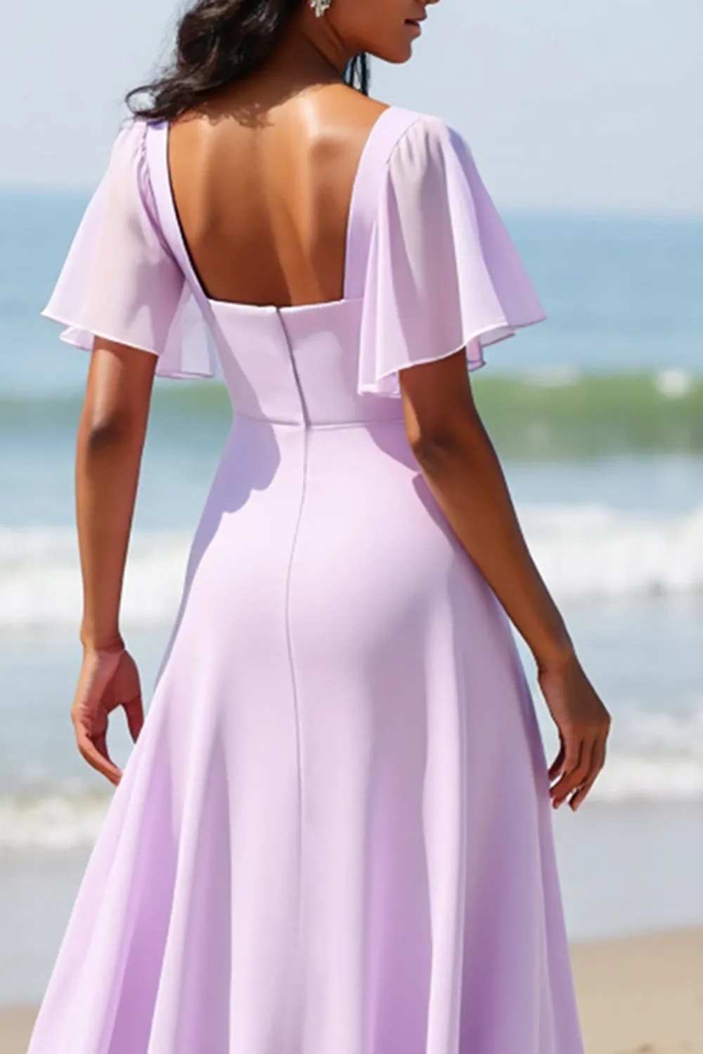 Lilac Chiffon A Line Long Bridesmaid Dress sold by Zapaka product image thumbnail 5