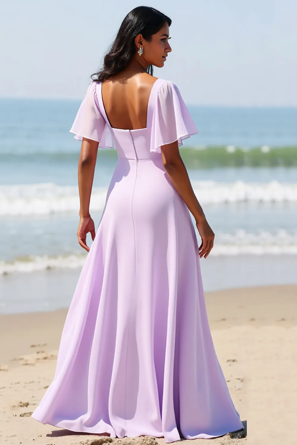 Lilac Chiffon A Line Long Bridesmaid Dress sold by Zapaka product image thumbnail 2
