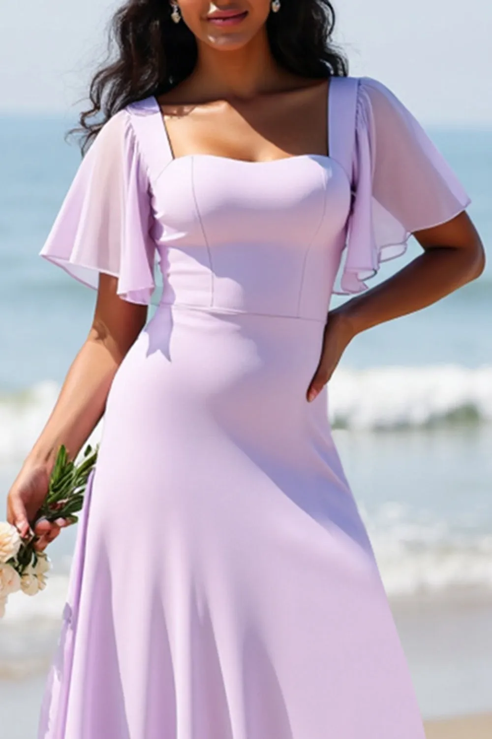 Lilac Chiffon A Line Long Bridesmaid Dress sold by Zapaka product image thumbnail 4