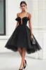 Tulle Black A Line Short Cocktail Dress with Ruffles sold by Zapaka