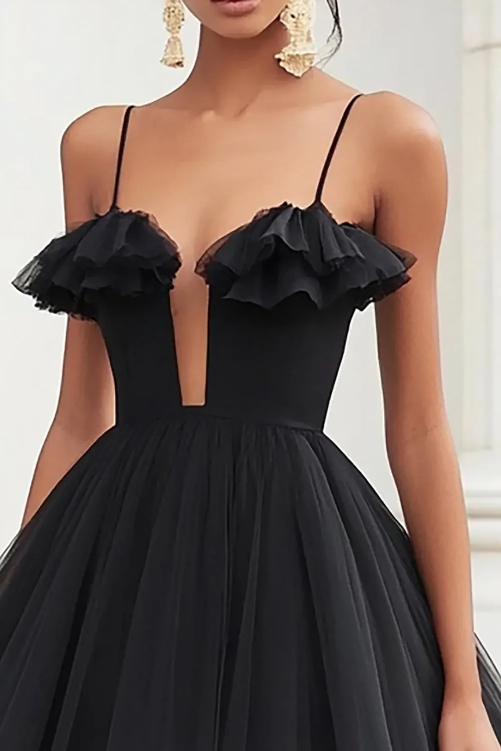 Tulle Black A Line Short Cocktail Dress with Ruffles sold by Zapaka product image thumbnail 2