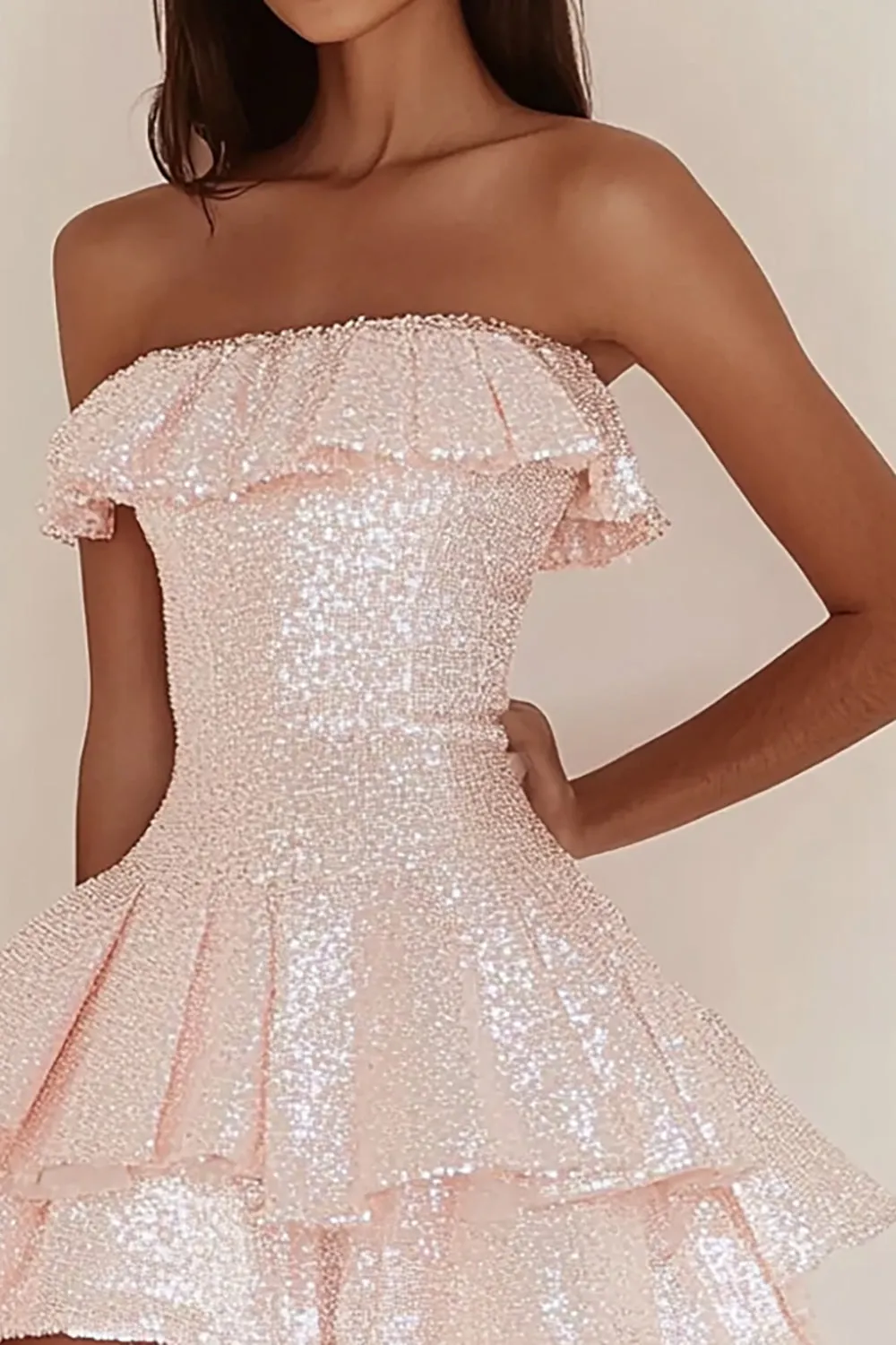 Strapless Pink Sequin A Line Short Cocktail Dress sold by Zapaka product image thumbnail 2