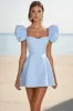 Sky Blue A Line Square Neck Mini Cocktail Dress sold by Zapaka