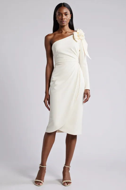 White 3D Flower Sheath Work Dress With Long Sleeves sold by Zapaka