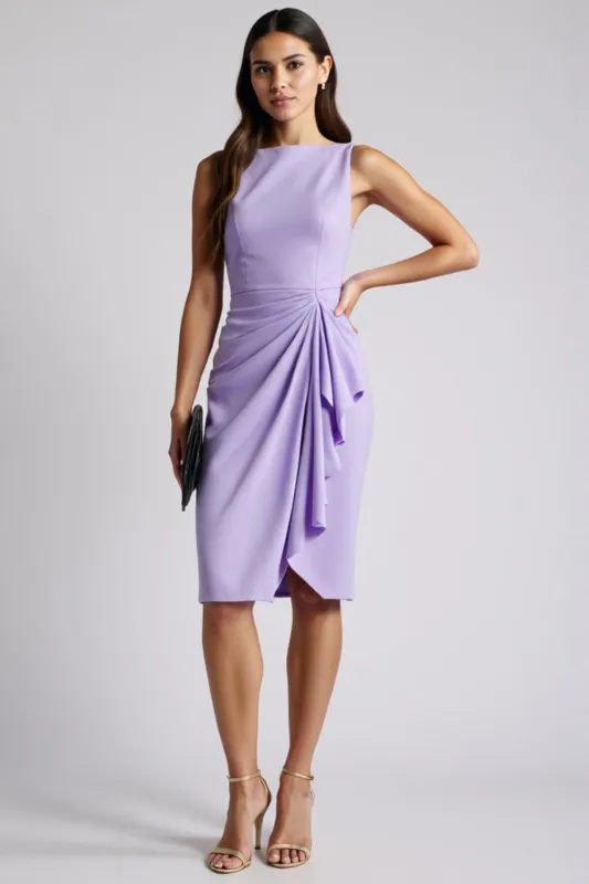 Ruched Bodycon Bateau Neck Purple Work Dress sold by Zapaka