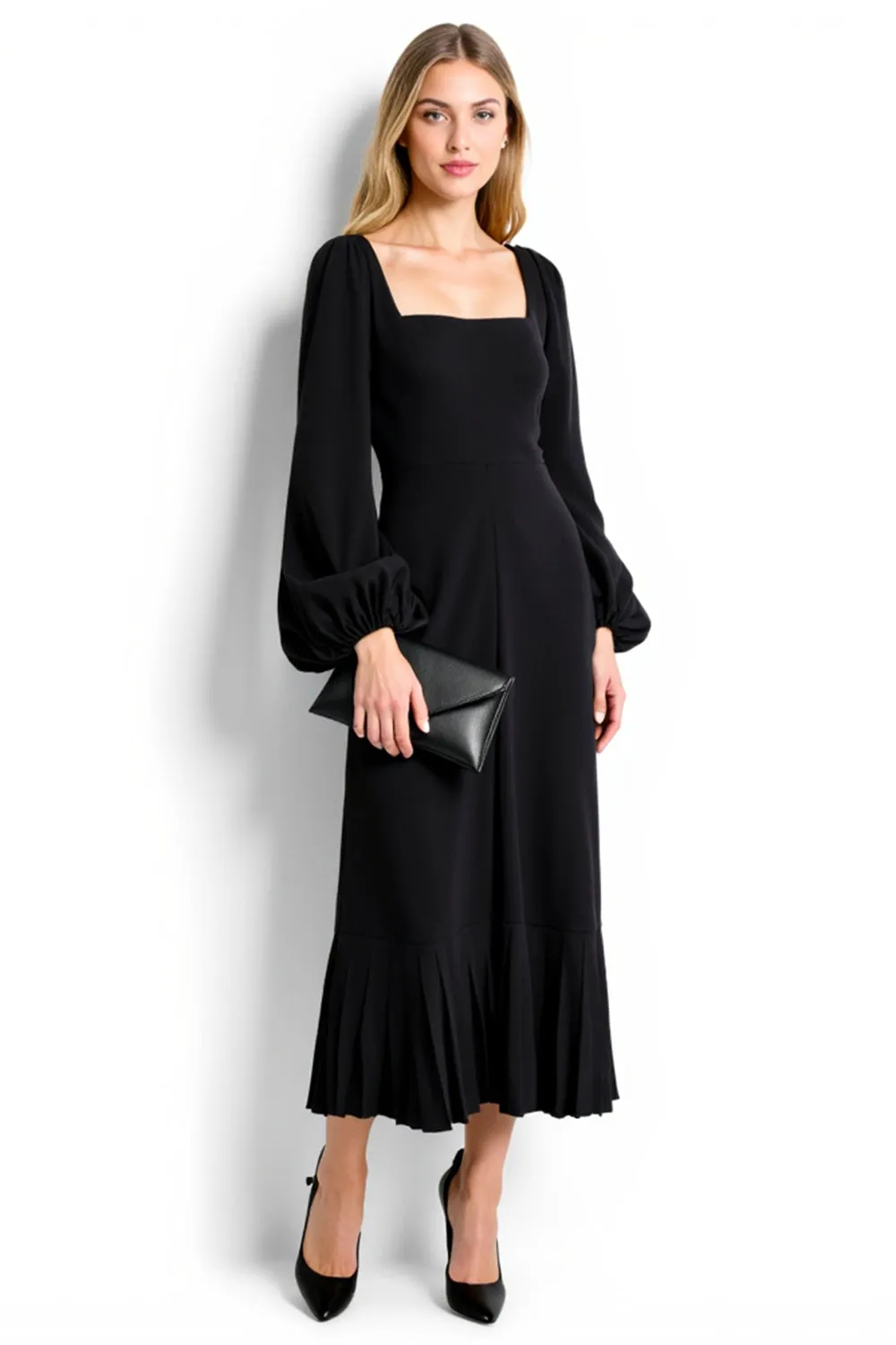Black Sheath Square Neck Work Dress with Long Sleeves sold by Zapaka