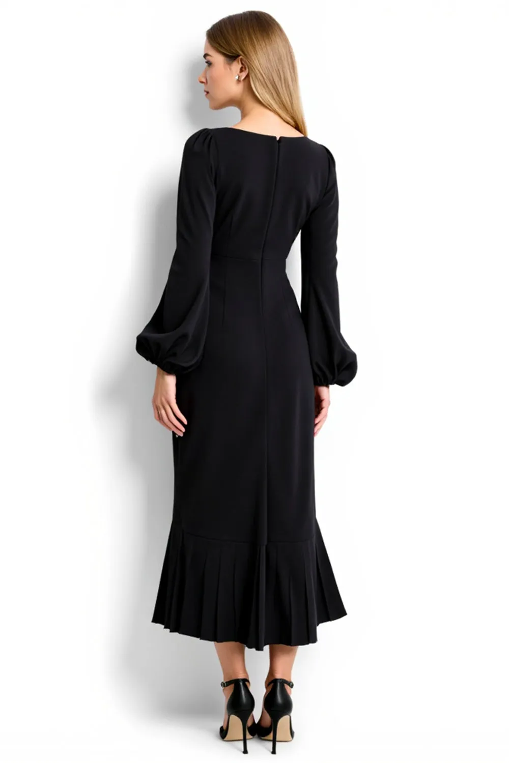 Black Sheath Square Neck Work Dress with Long Sleeves sold by Zapaka product image thumbnail 2