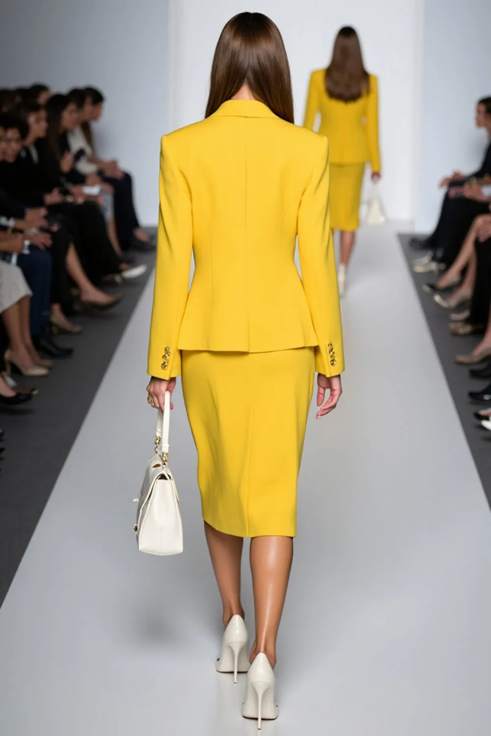 Yellow 2 Piece Sheath V Neck Work Dress with Long Sleeves sold by Zapaka product image thumbnail 2