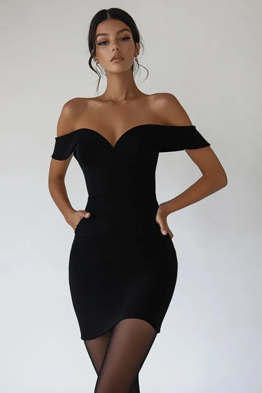 Off The Shoulder Bodycon Little Black Dress sold by Zapaka