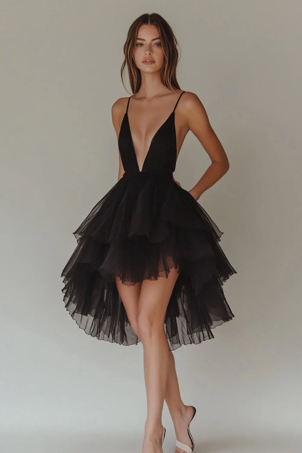 Ruffled Tulle High-Low Little Black Dress sold by Zapaka