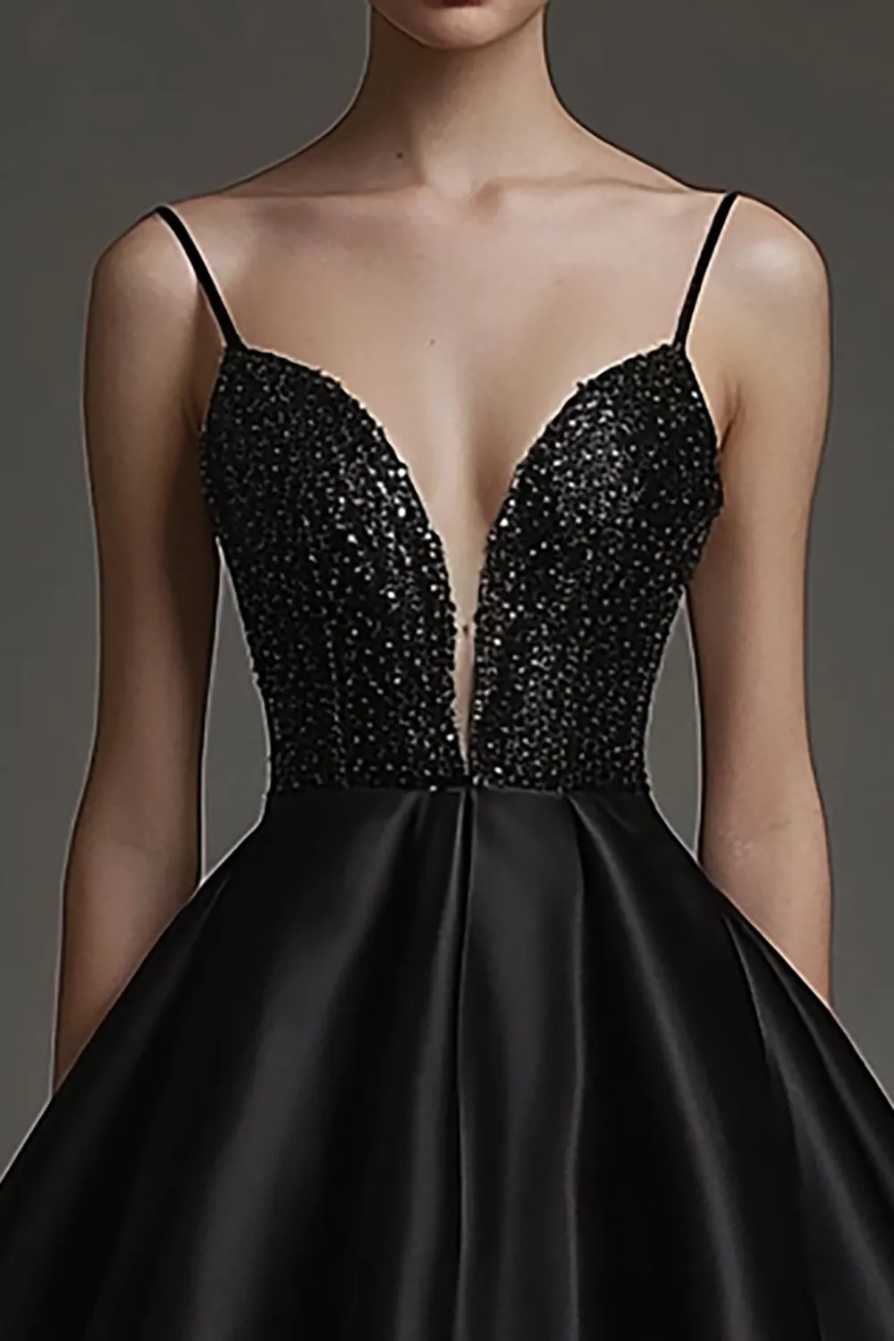 Sparkly A Line Satin Little Black Dress with Beading sold by Zapaka product image thumbnail 2