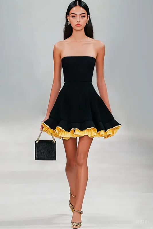 Strapless A Line Ruffled Little Black Dress sold by Zapaka