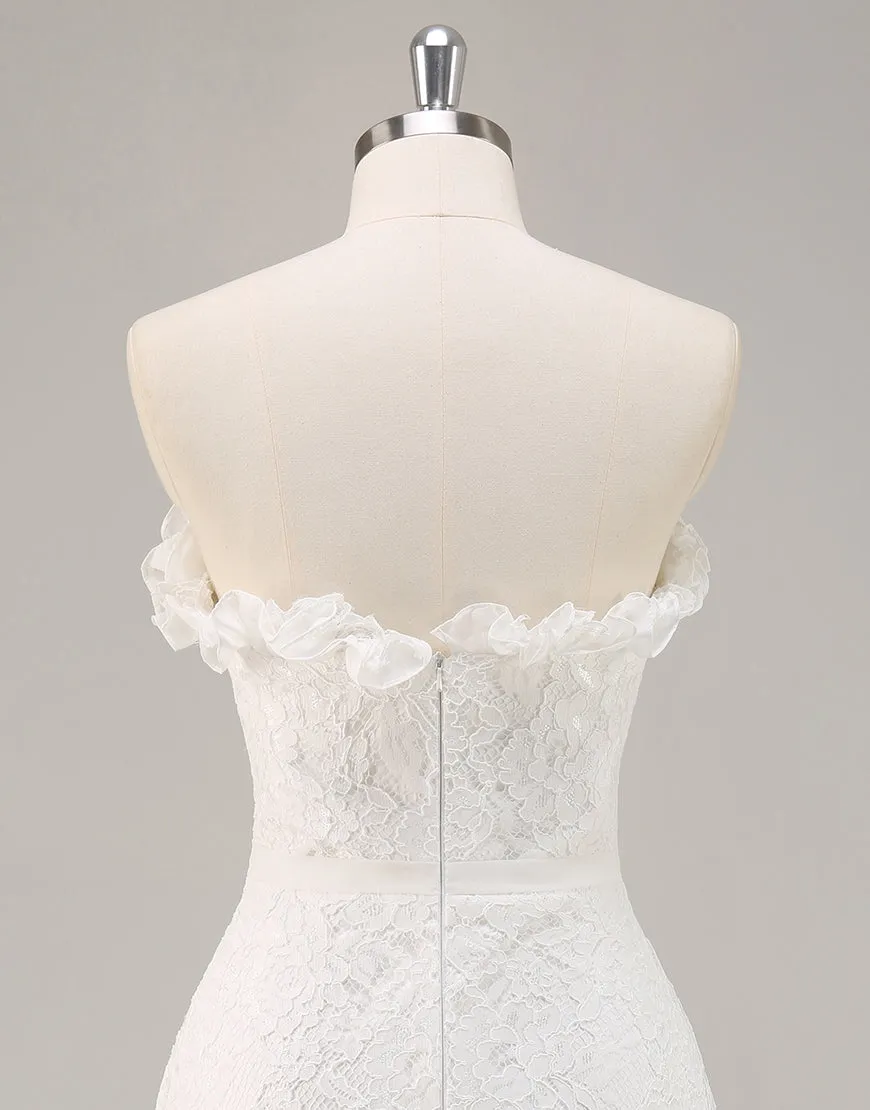 White A Line Strapless Mini Lace Graduation Dress sold by Zapaka product image thumbnail 5