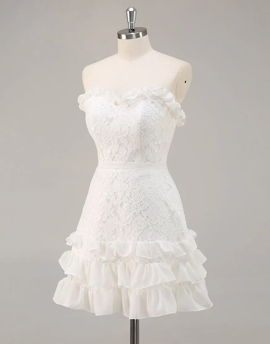 White A Line Strapless Mini Lace Graduation Dress sold by Zapaka product image thumbnail 3
