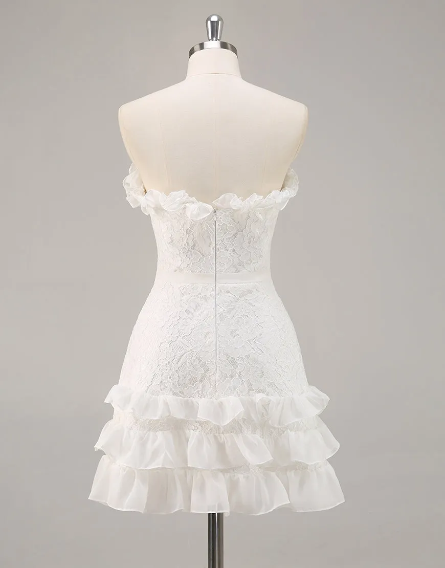 White A Line Strapless Mini Lace Graduation Dress sold by Zapaka product image thumbnail 2