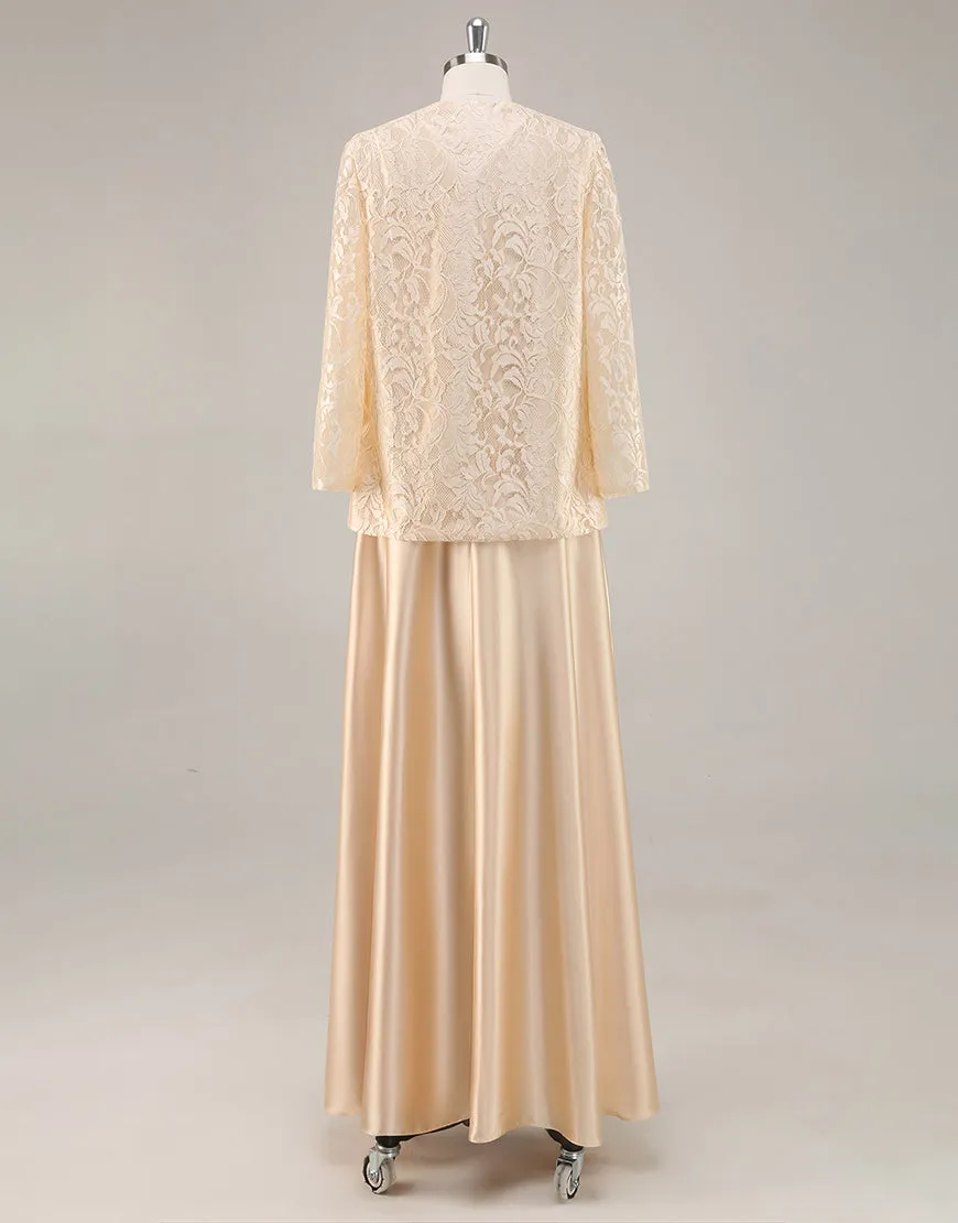 Long Sleeve Champagne A Line Two Piece Mother Of The Bride Dress sold by Zapaka product image thumbnail 2