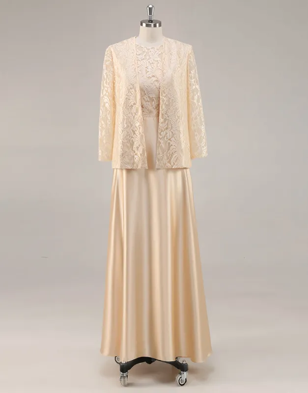 Long Sleeve Champagne A Line Two Piece Mother Of The Bride Dress sold by Zapaka