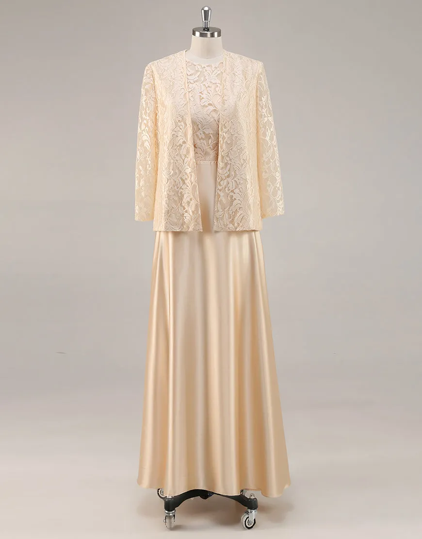 Long Sleeve Champagne A Line Two Piece Mother Of The Bride Dress sold by Zapaka
