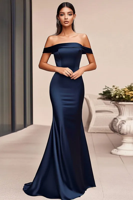 Navy Off The Shoulder Mermaid Formal Dress sold by Zapaka