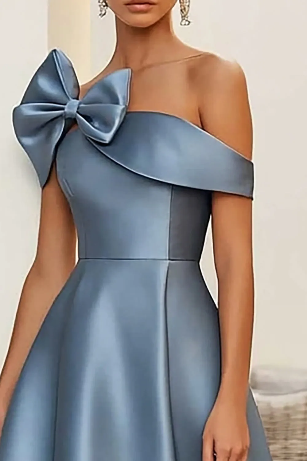 Dusty Blue A Line Midi Formal Dress With Bow sold by Zapaka product image thumbnail 2