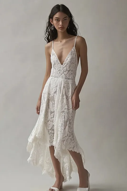 Ivory Lace High-Low Mermaid Engagement Dress sold by Zapaka