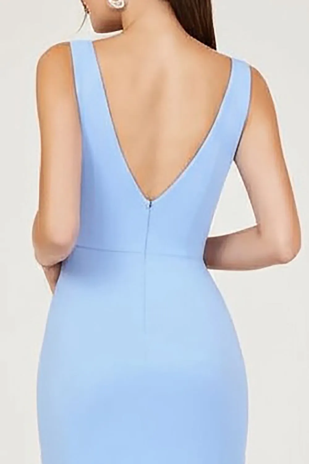 Sky Blue Mermaid V Neck Long Formal Dress with Slit sold by Zapaka product image thumbnail 4