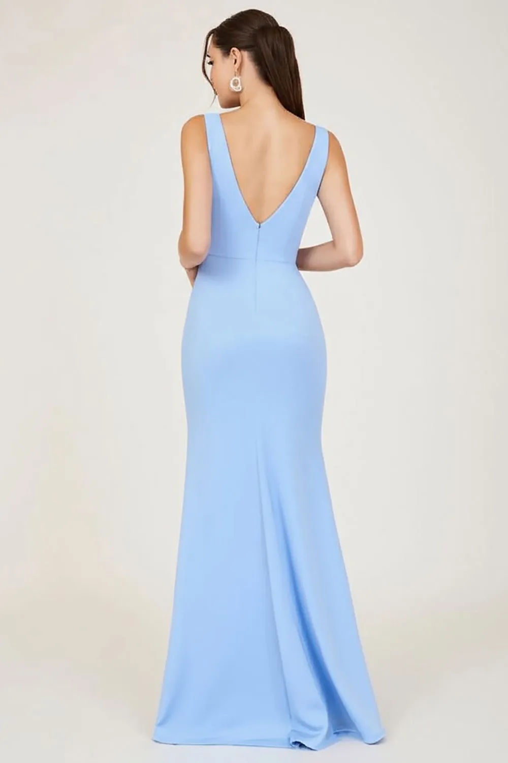 Sky Blue Mermaid V Neck Long Formal Dress with Slit sold by Zapaka product image thumbnail 2
