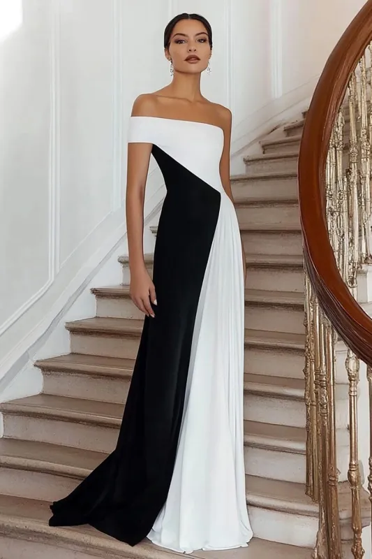 Black And White One Shoulder A Line Formal Dress sold by Zapaka