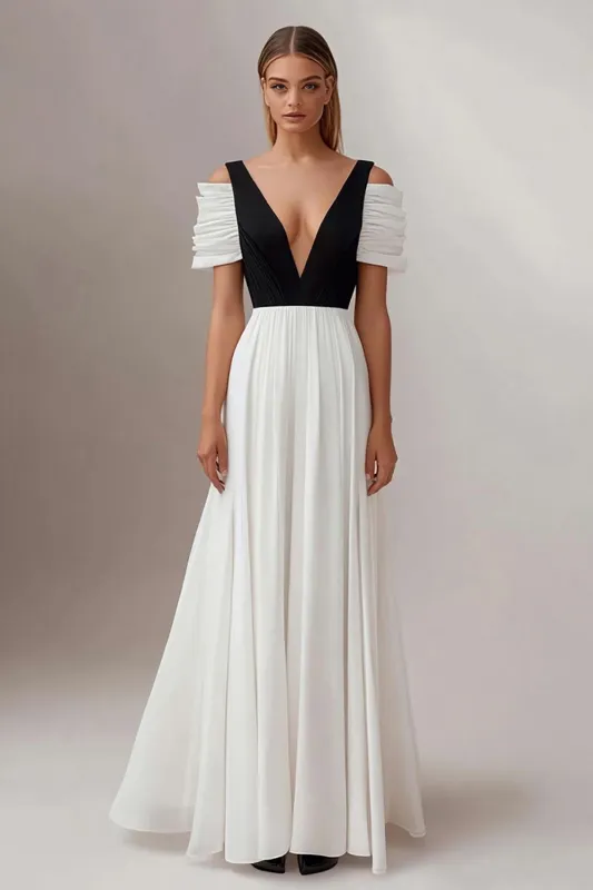 Cold Shoulder White A Line Long Formal Dress sold by Zapaka