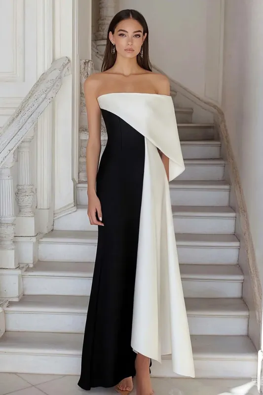 One Shoulder A Line Black And White Formal Dress sold by Zapaka