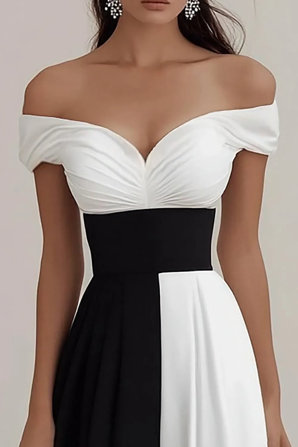 Off The Shoulder A Line Black And White Formal Dress sold by Zapaka product image thumbnail 2