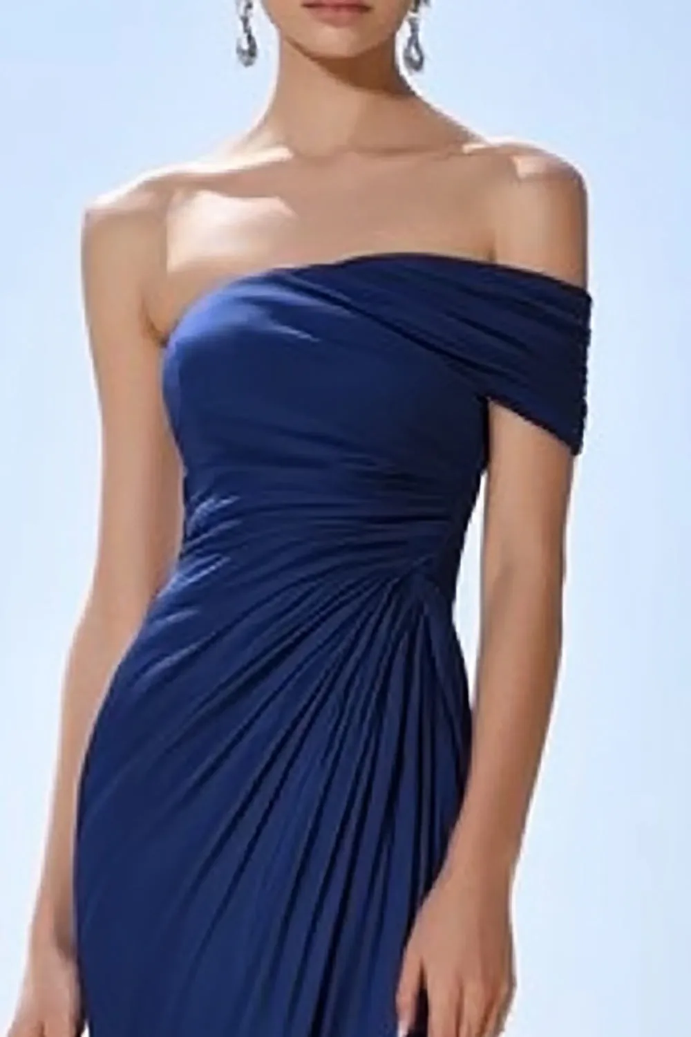 One Shoulder Mermaid Ruched Navy Formal Dress sold by Zapaka product image thumbnail 2