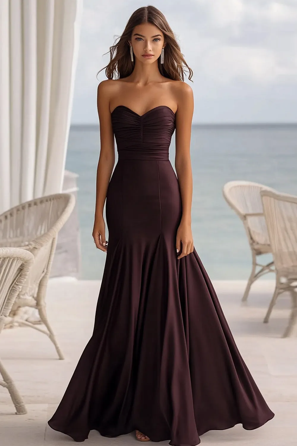Strapless Mermaid Coffee Formal Dress sold by Zapaka