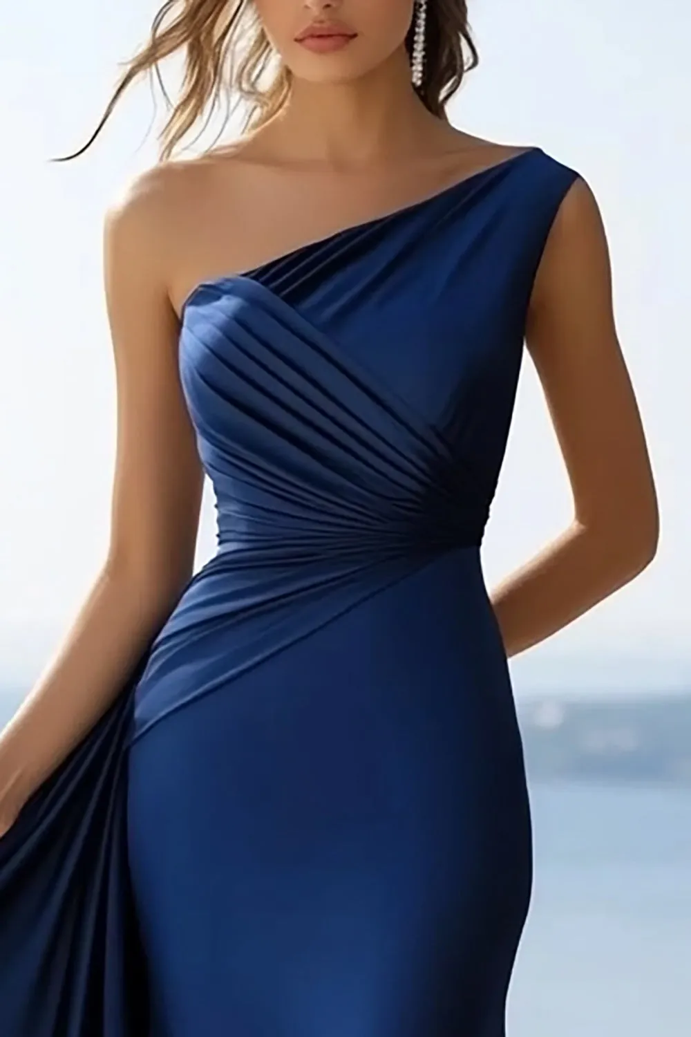 One Shoulder Mermaid Navy Ruched Formal Dress sold by Zapaka product image thumbnail 2