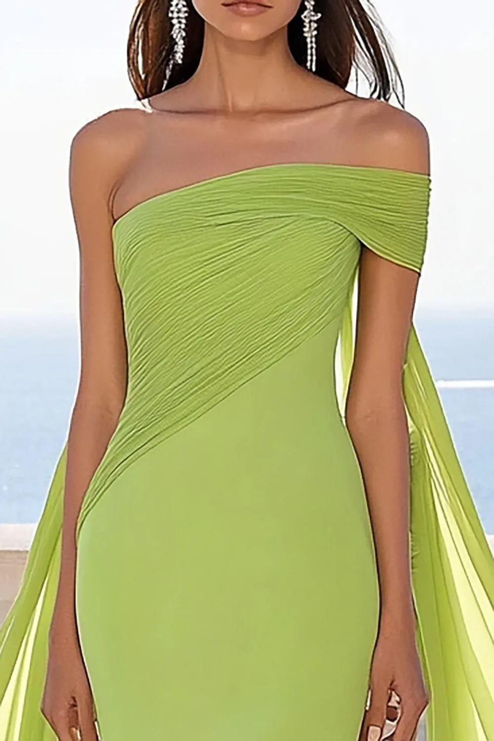 Cold Shoulder Mermaid Green Formal Dress with Streamer sold by Zapaka product image thumbnail 2