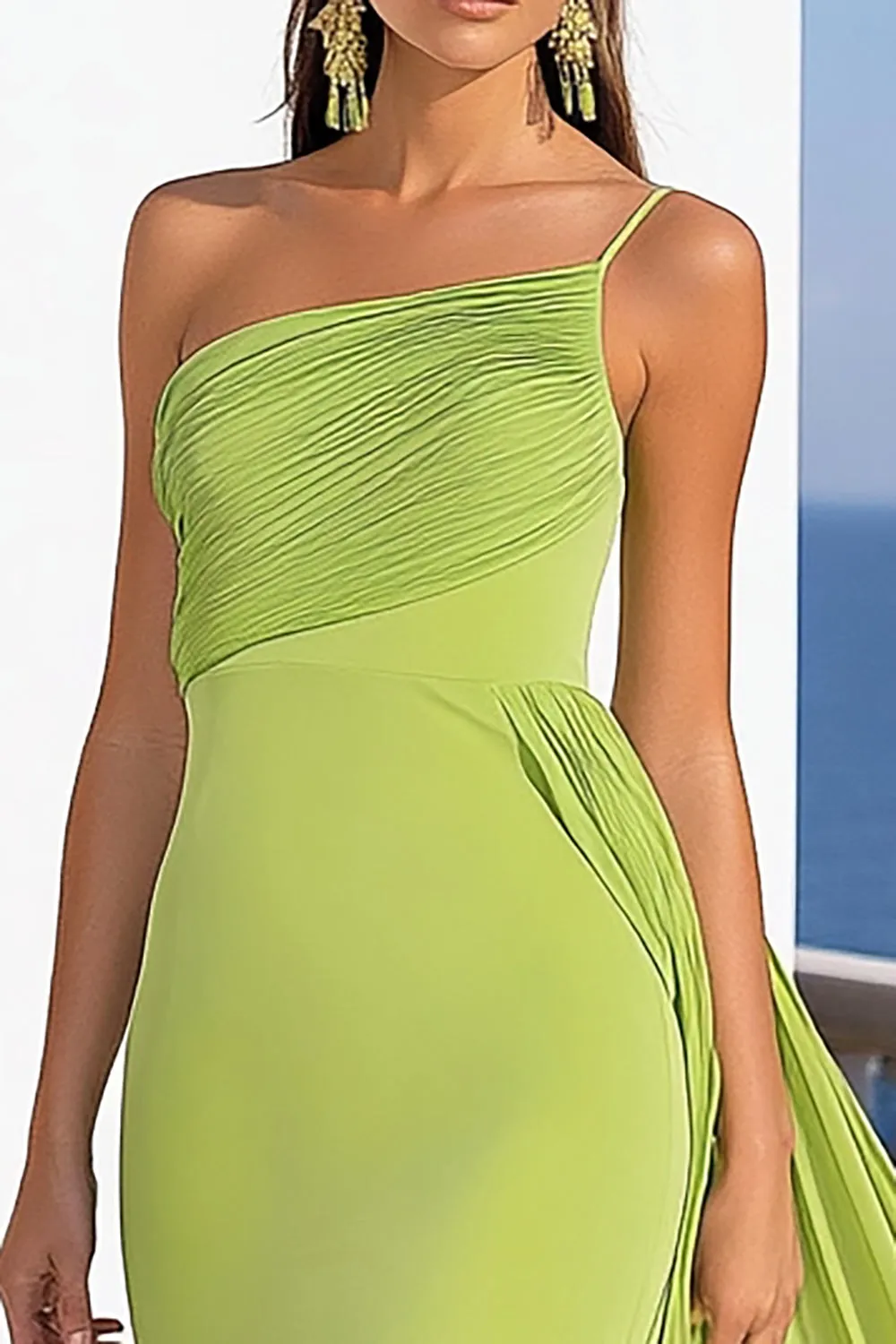 One Shoulder Mermaid Green Formal Dress with Sash sold by Zapaka product image thumbnail 2