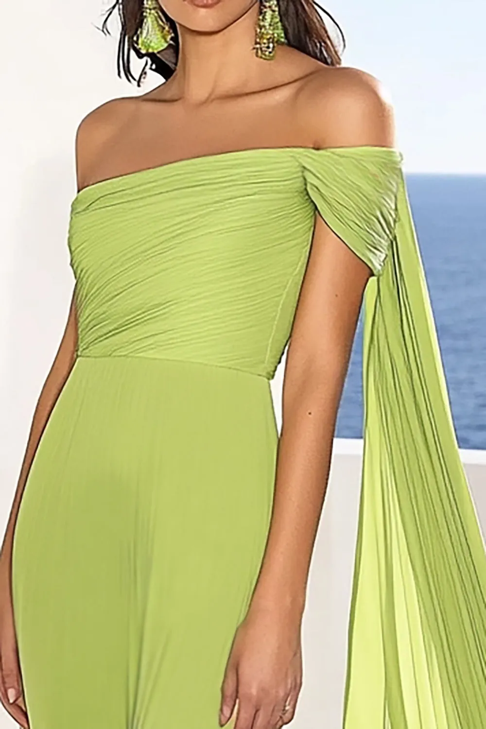 Green Chiffon Mermaid Formal Dress with Streamer sold by Zapaka product image thumbnail 2