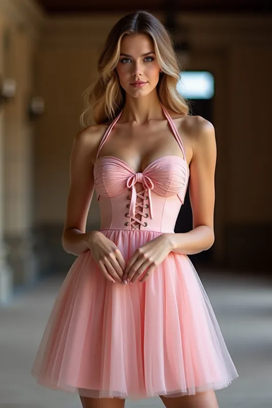 Blush Corset A Line Halter Homecoming Dress sold by Zapaka