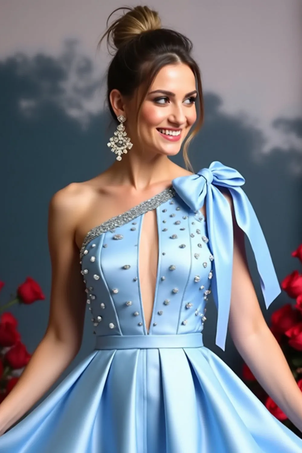 One Shoulder Sky Blue Beaded Homecoming Dress sold by Zapaka product image thumbnail 2