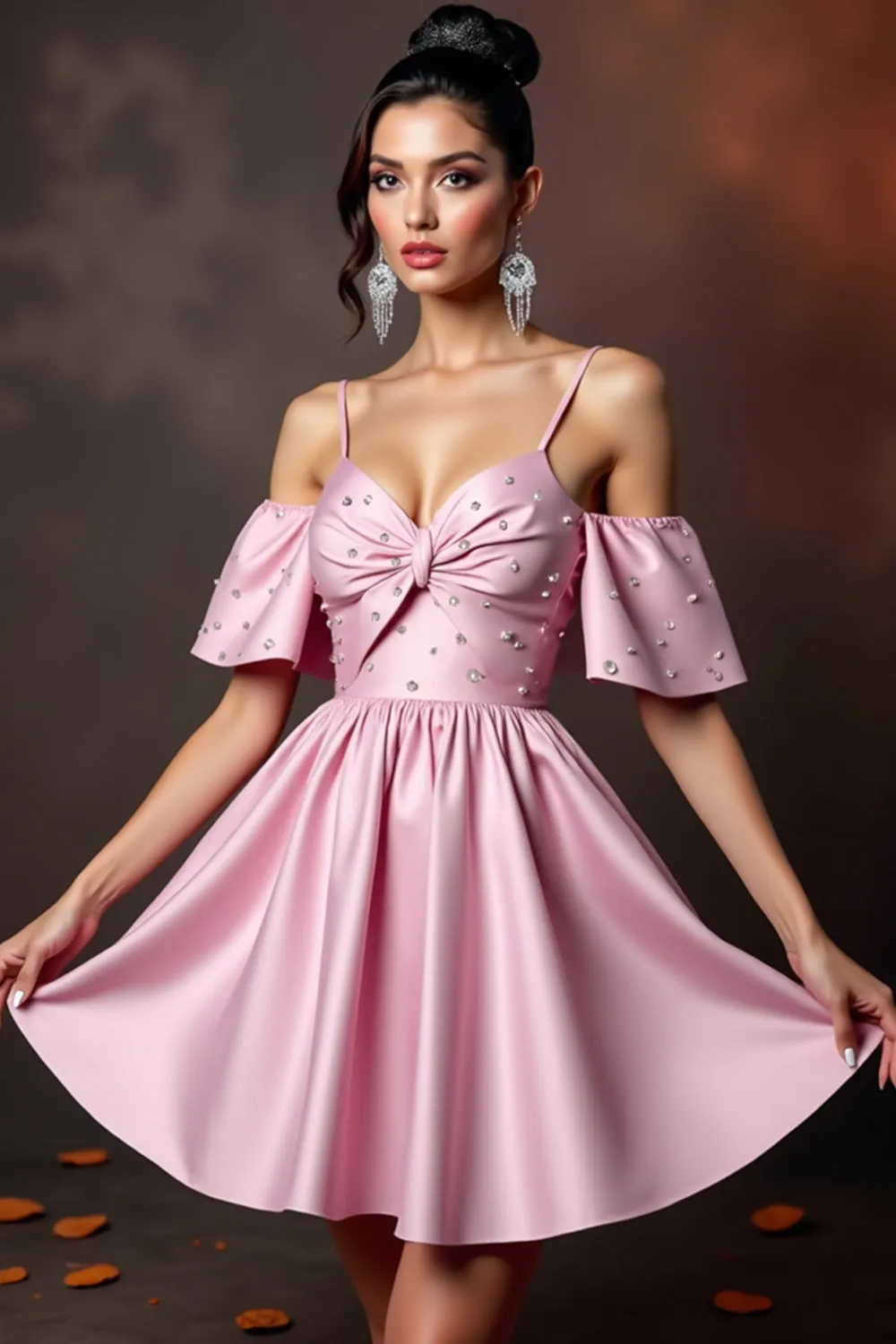 Sparkly Pink Cold Shoulder A Line Homecoming Dress sold by Zapaka