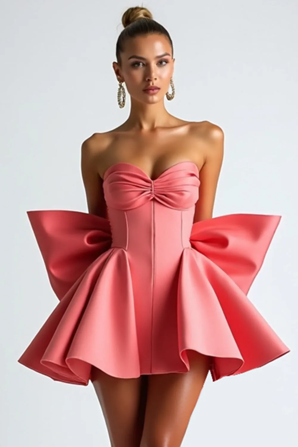 Watermelon Corset Ruffled Homecoming Dress With Bow sold by Zapaka