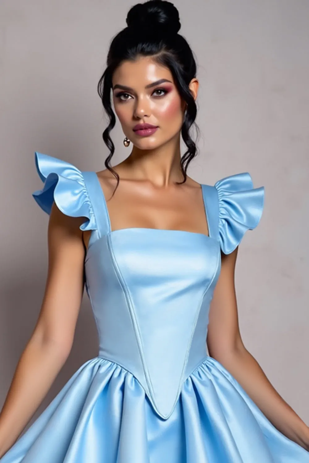 Sky Blue Square Neck Ruffle Sleeve A Line Homecoming Dress sold by Zapaka product image thumbnail 2